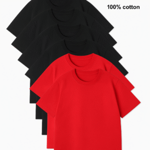 6pcs Men's Black  and red Solid Color T-shirt, 100% Cotton Black Casual And Comfortable Sports Round Neck Short Sleeved, Suitable for Daily Casual Wear