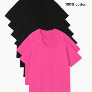6pcs Men’s Black and pink Solid Color T-shirt, 100% Cotton Black Casual And Comfortable Sports Round Neck Short Sleeved, Suitable for Daily Casual Wear